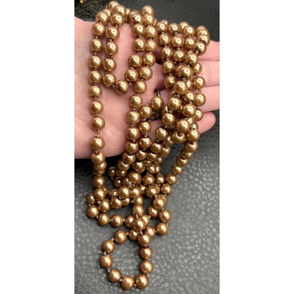 Vintage Champagne Color Long Pearl Bead Necklace 66" Opera Layering Length